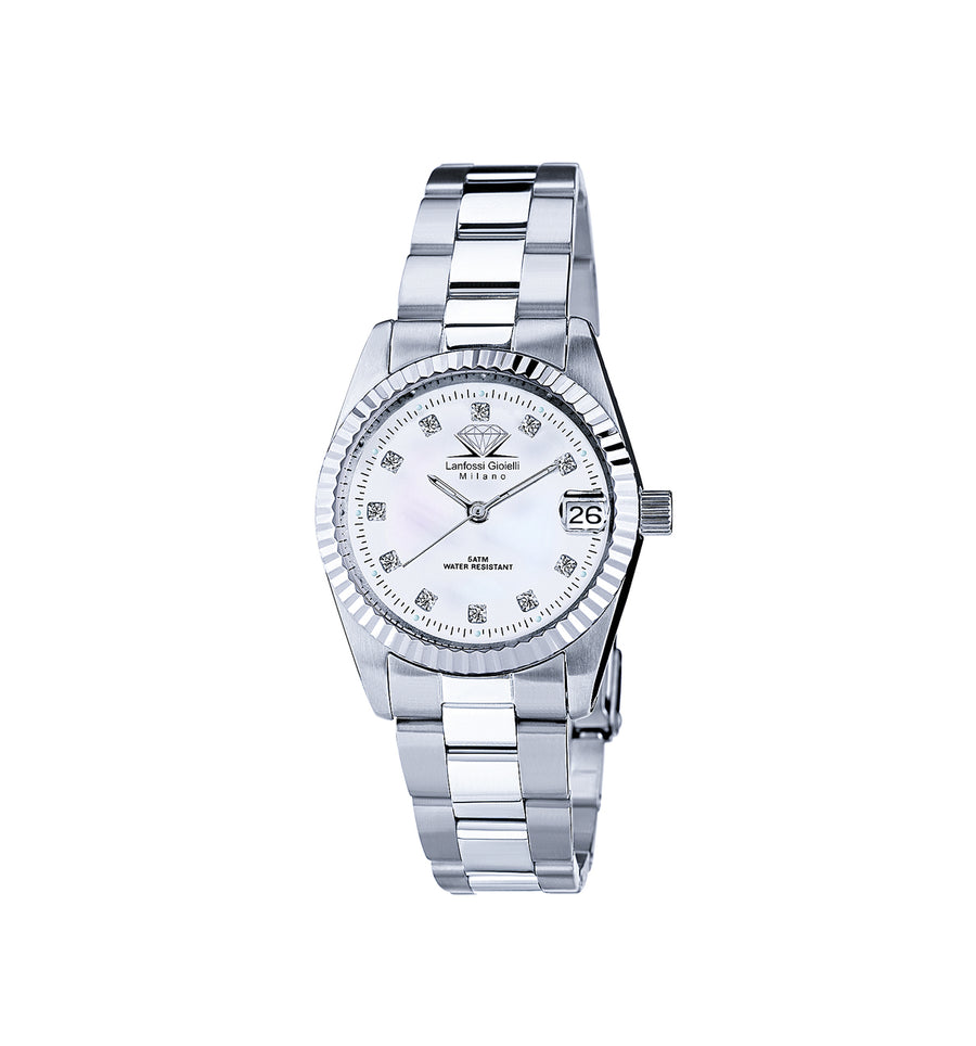 Lanfossi Women's Watch White Mother of Pearl Customizable