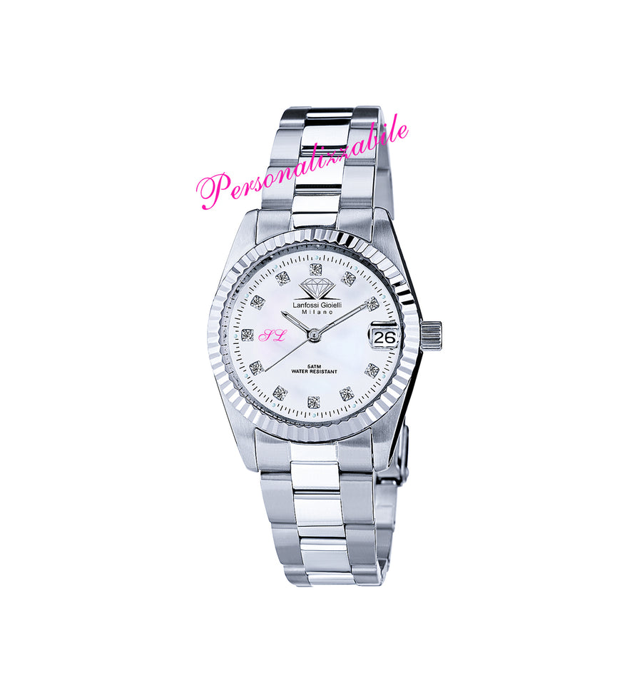 Lanfossi Women's Watch White Mother of Pearl Customizable