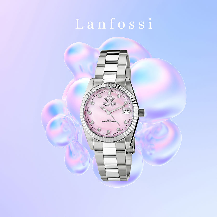 Lanfossi Women's Pink Mother of Pearl Watch Customizable