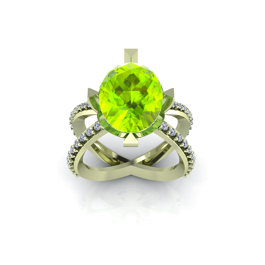 Anello Olivina Diamanti e Oro Verde