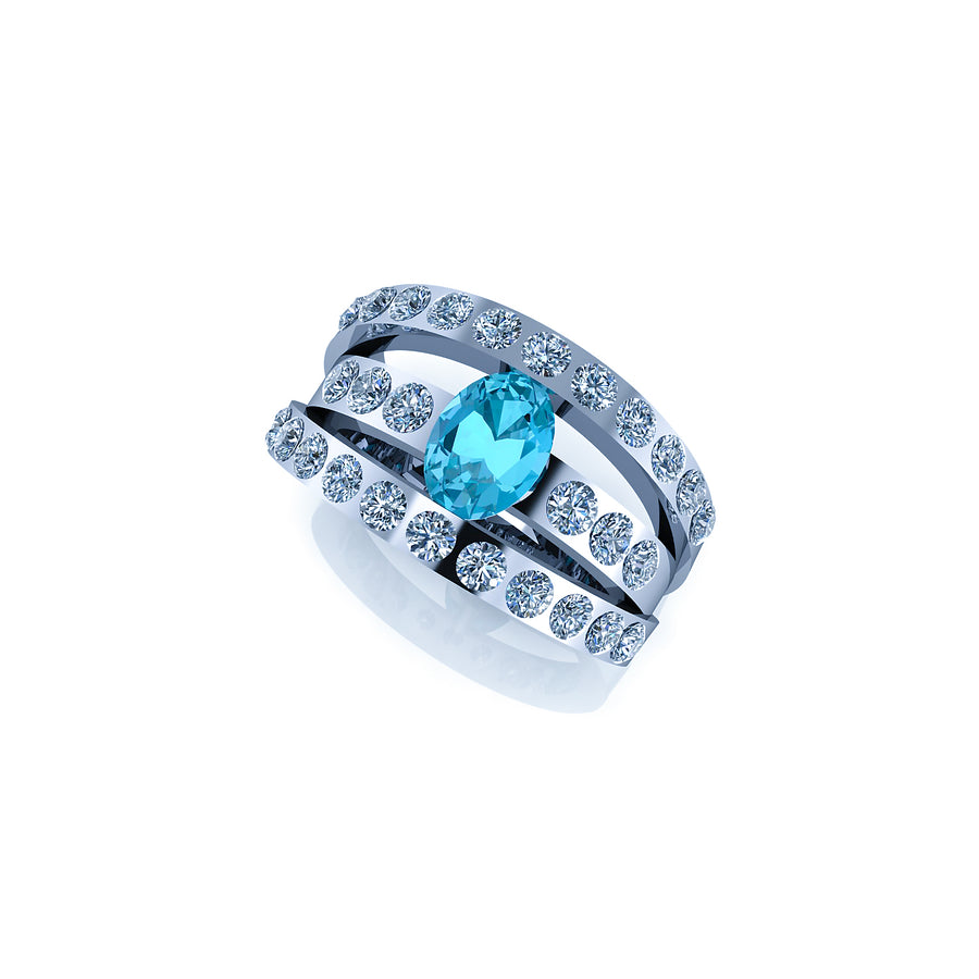 Paraiba Anello a Fascia con Diamanti