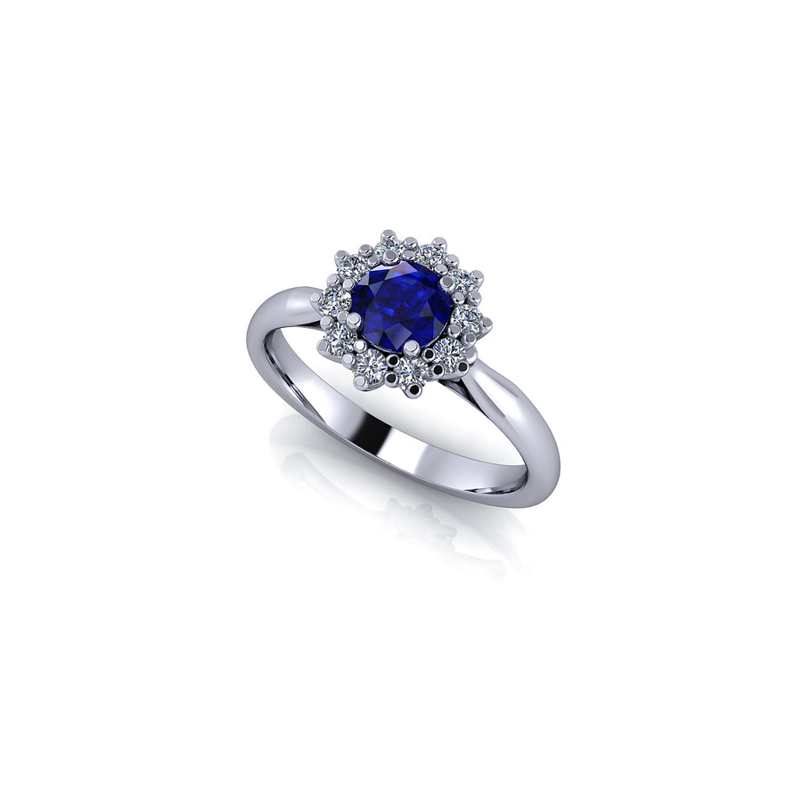 Sapphire and Diamond Flower Ring