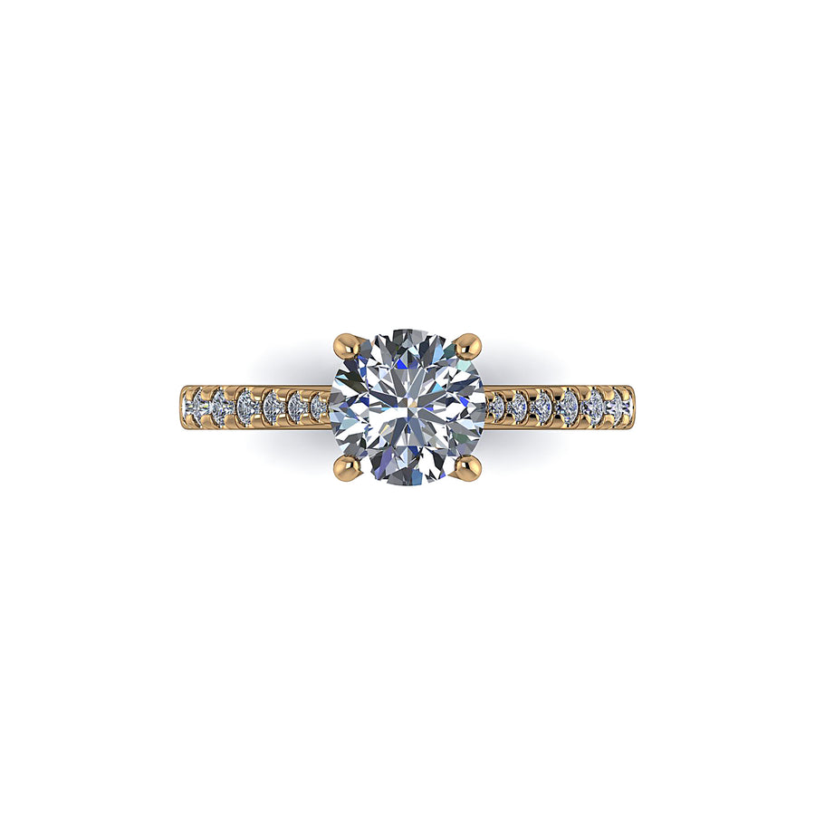 Diamond Solitaire with Diamonds on the Yellow Gold shank