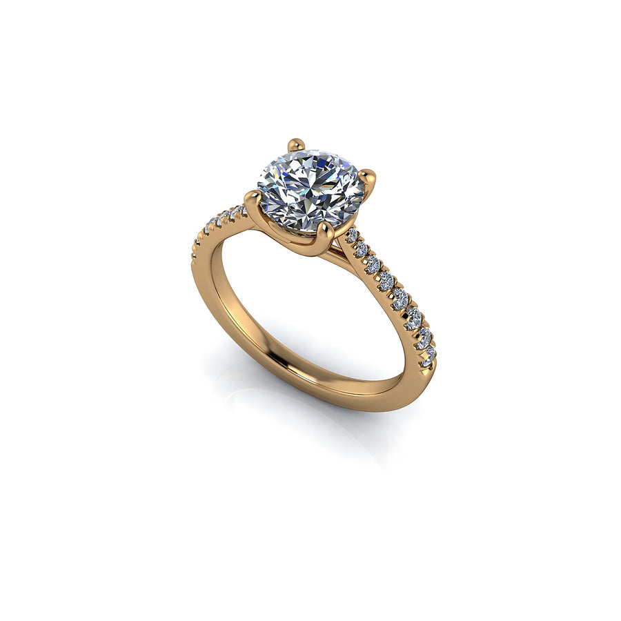 Diamond Solitaire with Diamonds on the Yellow Gold shank